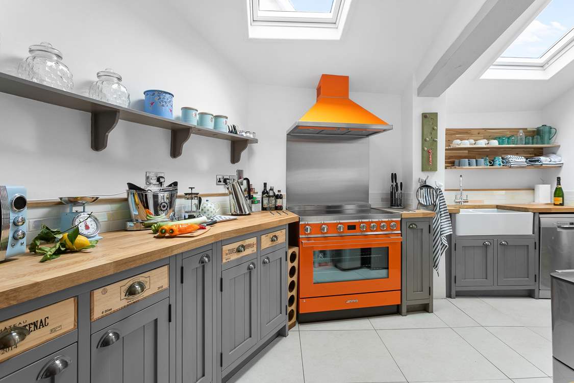 The stunning kitchen is beautifully constructed.