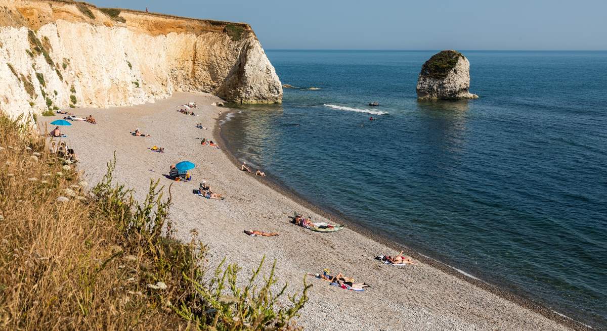 Freshwater Bay in West Wight is a lovely place for a beach day.