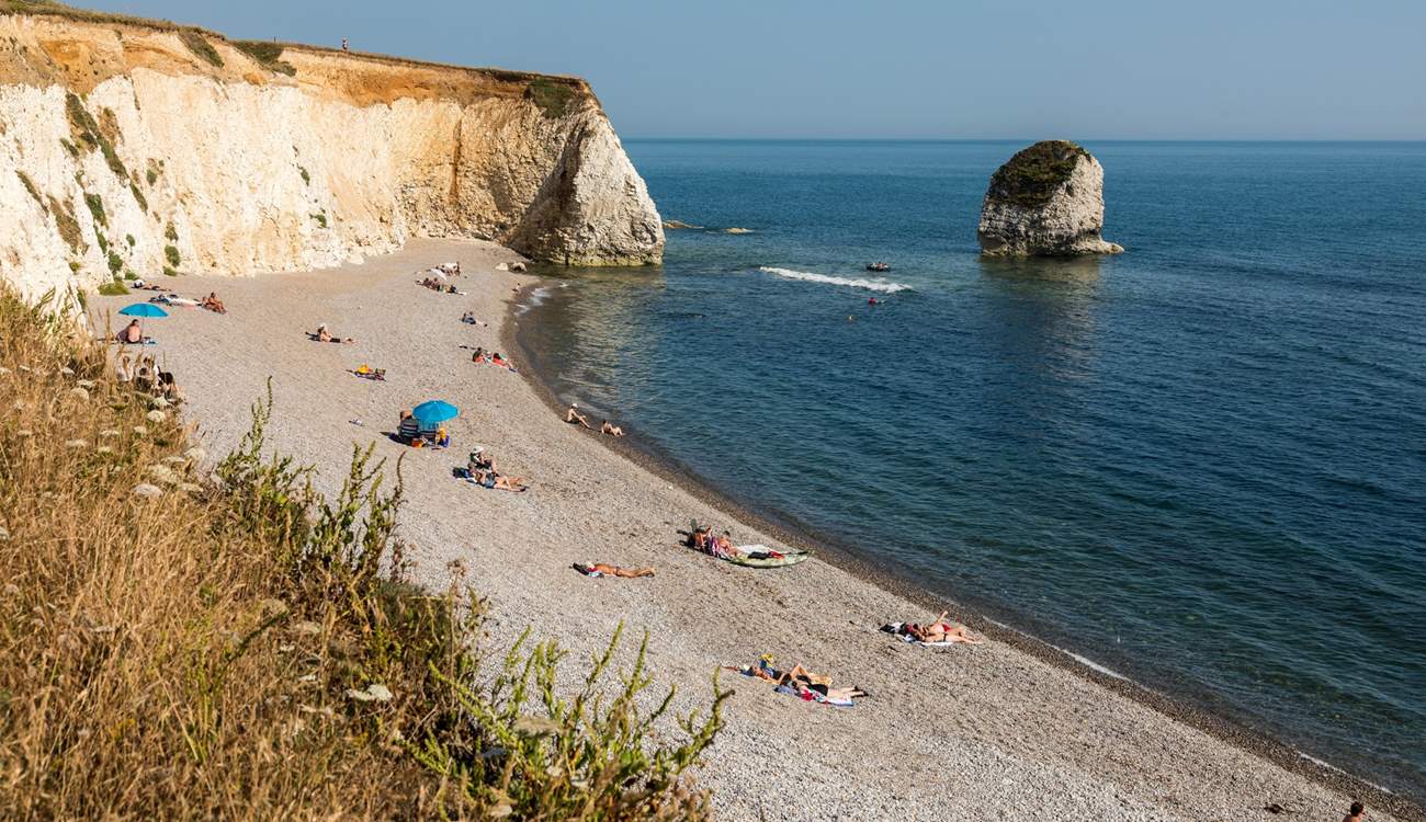Freshwater Bay in West Wight is a lovely place for a beach day.