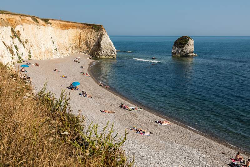Freshwater Bay in West Wight is a lovely place for a beach day.