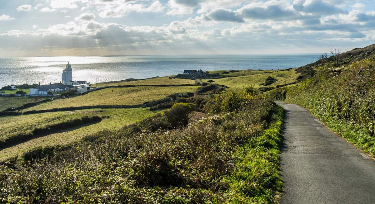 St Catherine's Lighthouse sits overlooking the bay.