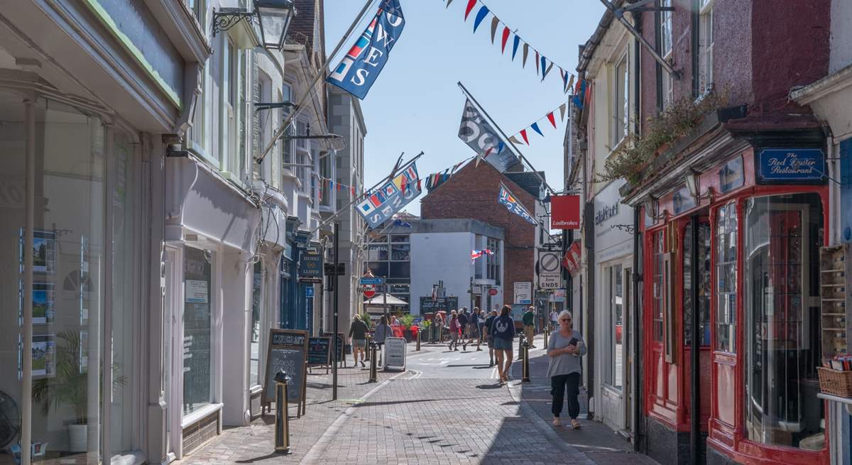 The hustle and bustle of Cowes town centre.