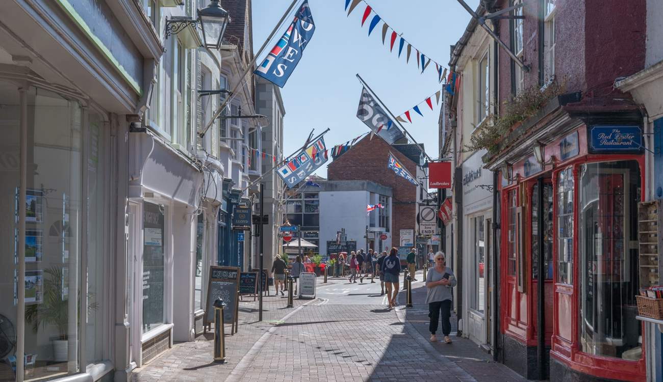 The hustle and bustle of Cowes town centre.