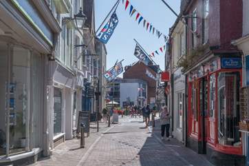 The hustle and bustle of Cowes town centre.