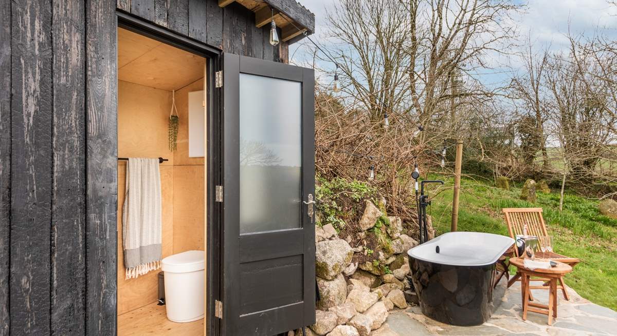 Your off-grid shower-room is situated in the neighbouring cabin and has an eco-friendly compost toilet as well as a shower and sink. 