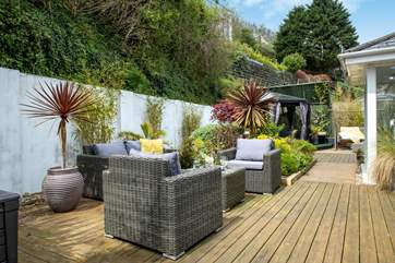The sheltered terrace at Carwin is a gorgeous oasis.