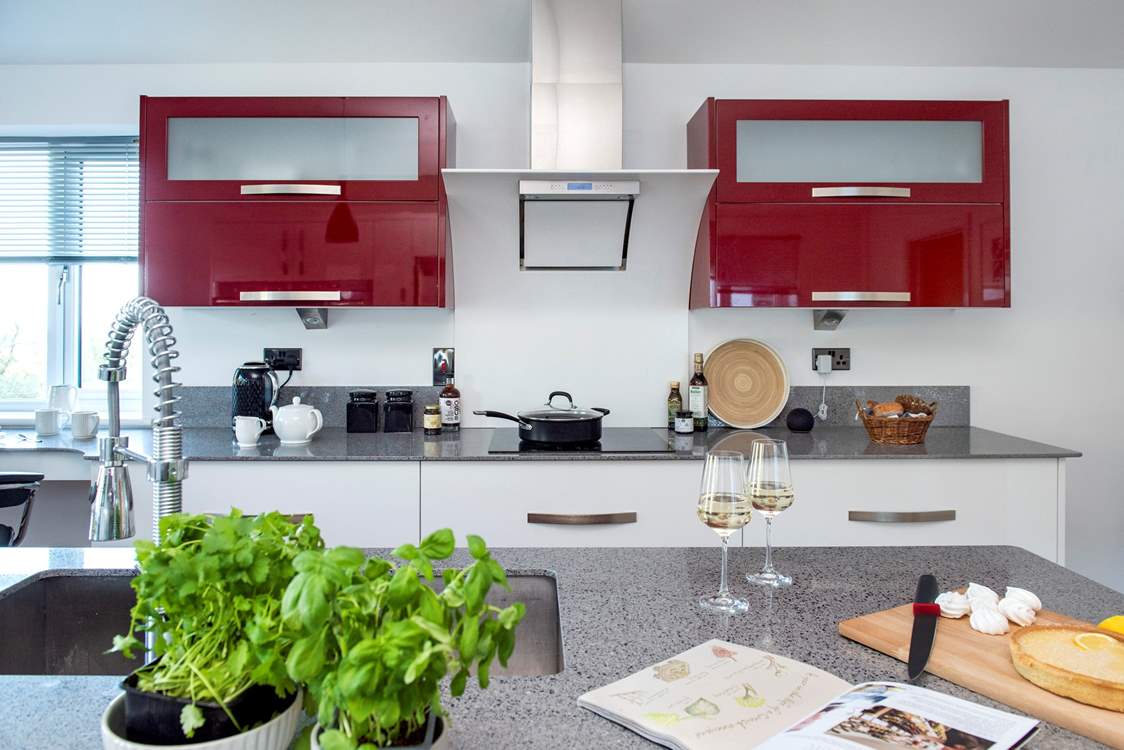 The kitchen has a brilliant vibrant design.