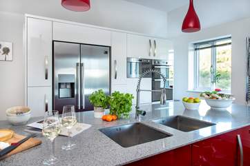 There's plenty of storage for a large party , including an American-style fridge/freezer.