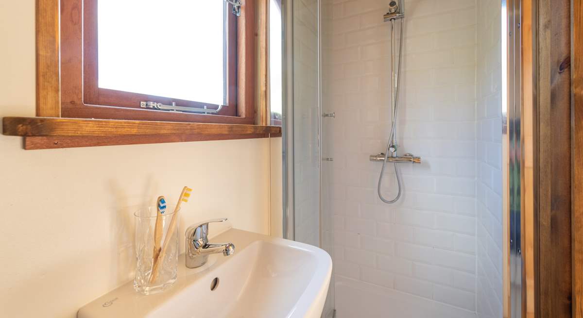 The hut comes equipped with a brilliant modern shower.