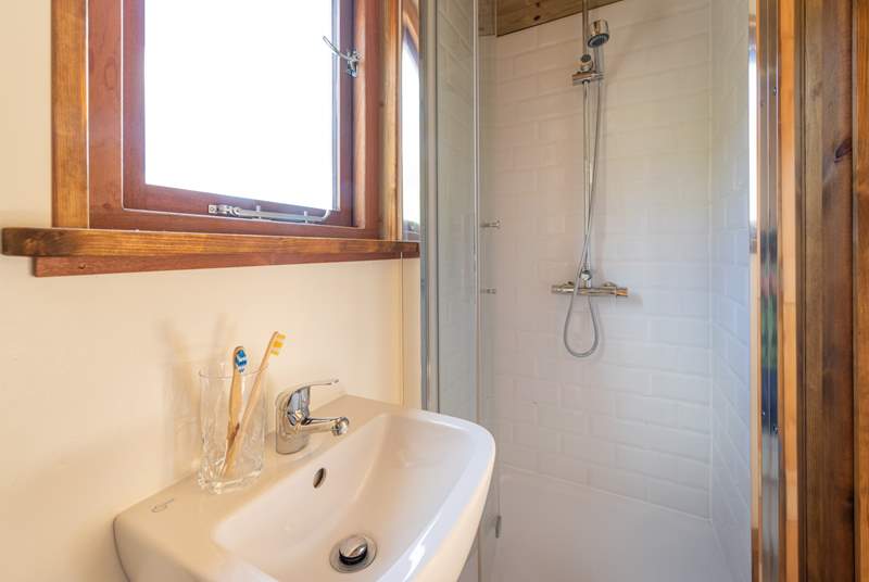 The hut comes equipped with a brilliant modern shower.