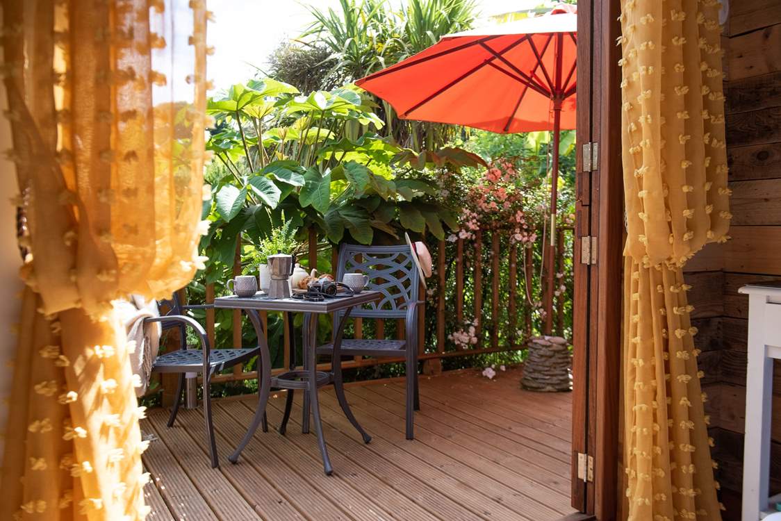 Morning coffee out on the deck.