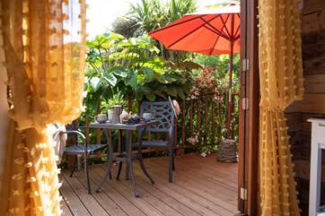 Morning coffee out on the deck.