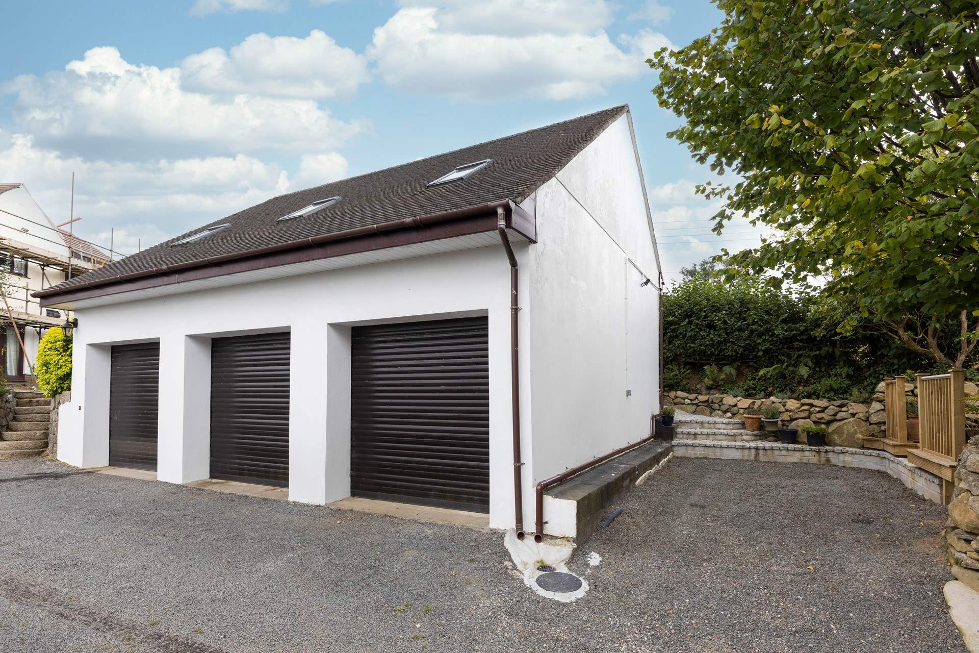 Your dedicated parking area, from here you follow the path to your front door. Please note the scaffolding on the owners' house has now been removed. 