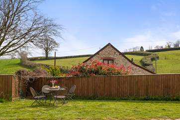 The shared outside space opposite Lower Barn.