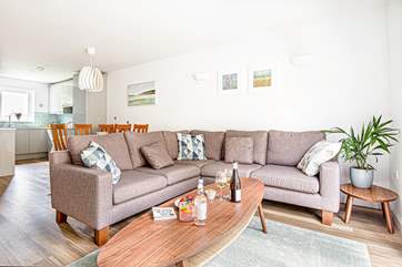 There's plenty of space on the super-comfy L-shaped sofa.