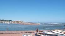 Standing on Shaldon beach, looking back at Teignmouth shoreline.