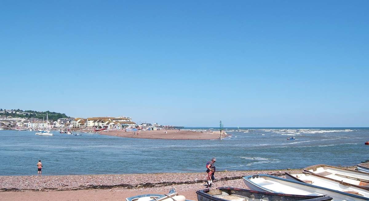 Standing on Shaldon beach, looking back at Teignmouth shoreline.