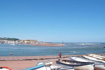 Standing on Shaldon beach, looking back at Teignmouth shoreline.