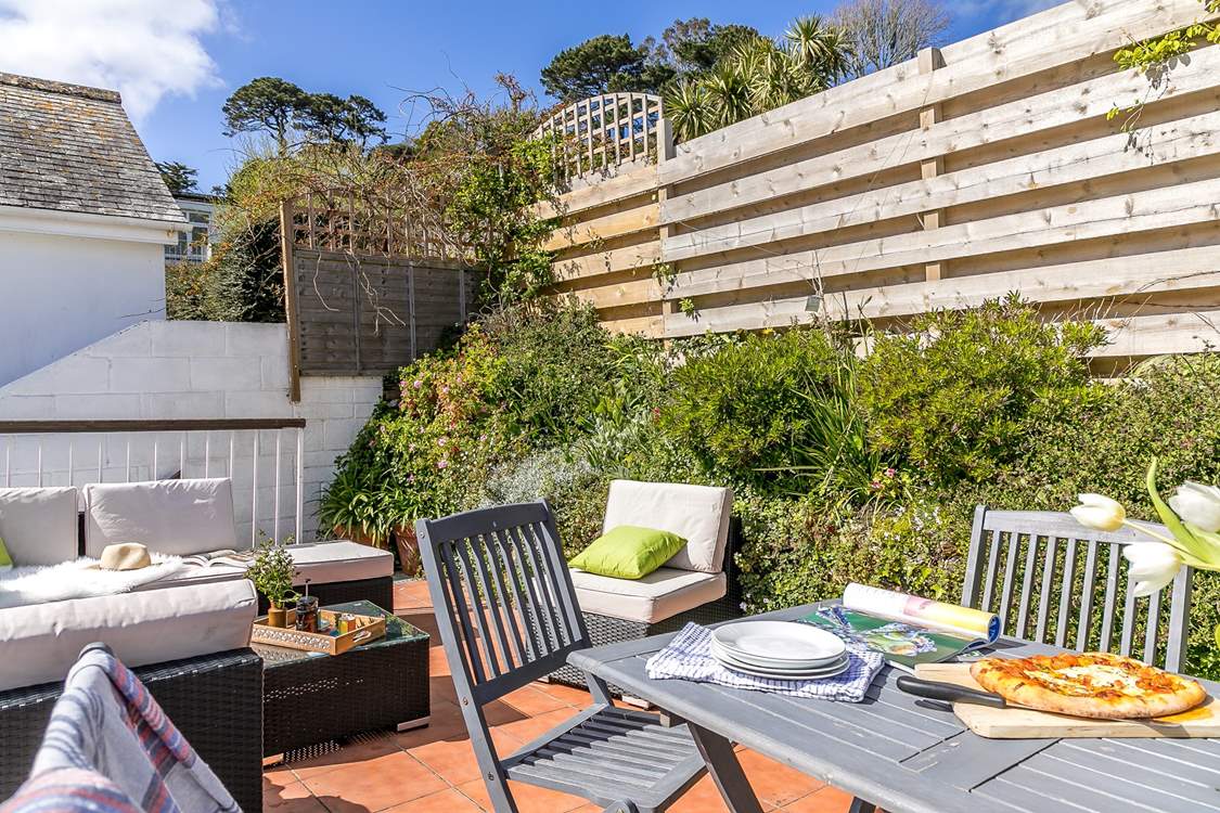 The pretty outside space is up a flight of steps from the courtyard.