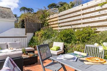 The pretty outside space is up a flight of steps from the courtyard.