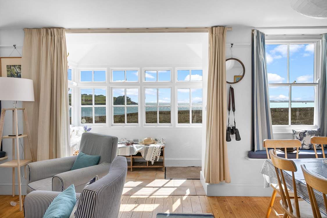 The morning sun lights the living-room.