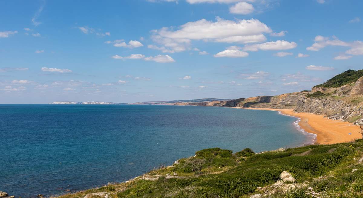 Looking towards Compton Bay. This stunning coastline often has perfect conditions for surfers and paragliders. The miles of beach are perfect for dog walkers.