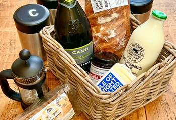 A thoughtful welcome basket with locally sourced goodies will be waiting for your arrival.