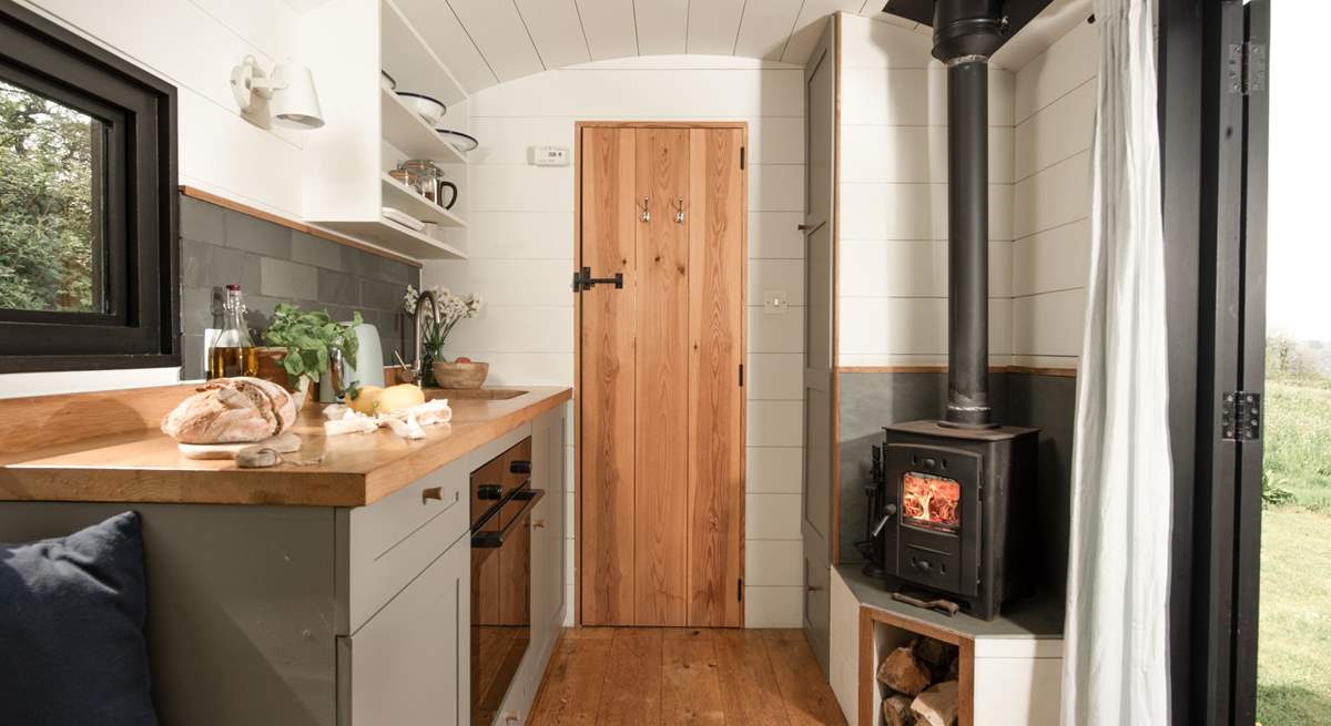 Pippin is unbelievably cosy with a little wood-burner and a well-equipped kitchen. 