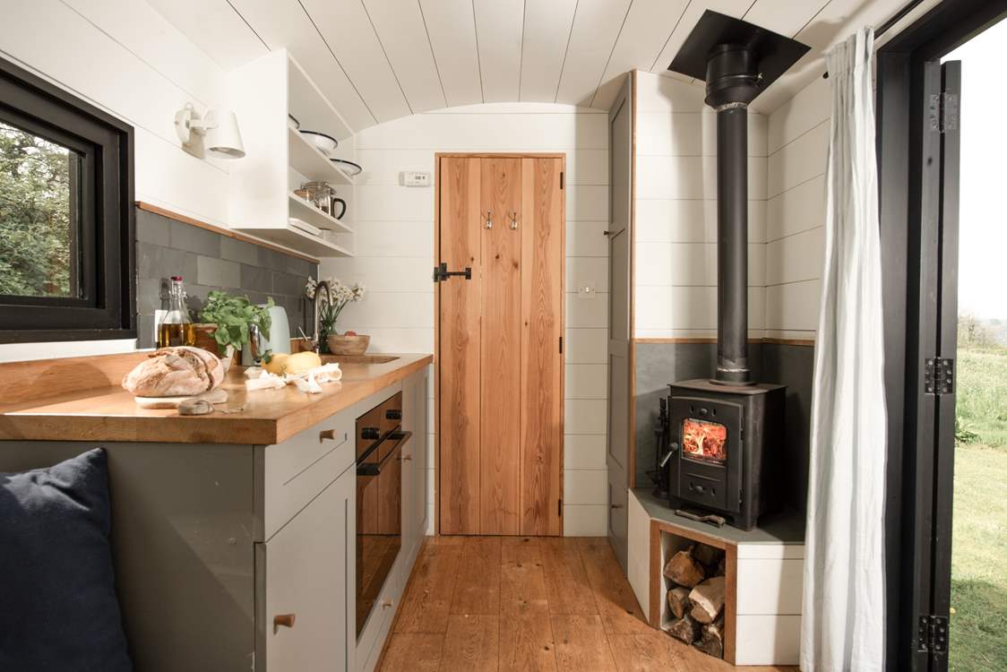 Pippin is unbelievably cosy with a little wood-burner and a well-equipped kitchen.