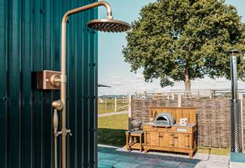 The outside shower is perfect for those hot summers days.