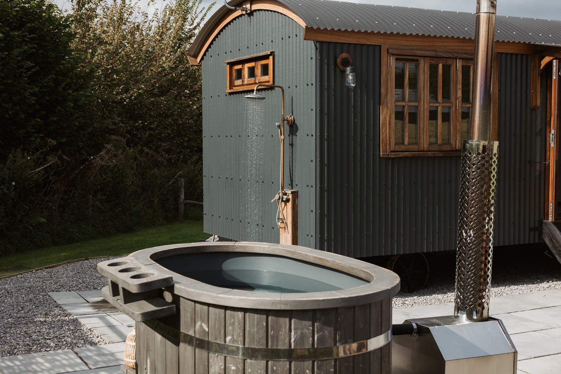 You can also freshen up outside under the rainfall shower.