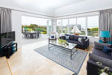 Spacious and beautifully crafted, Pedn Lodge has bi-fold doors leading out onto the gorgeous terrace.