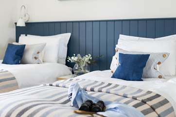 Gorgeous blue hues give a nod to your maritime surroundings.