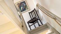 Take great care climbing the wooden hill. (The open tread stairs are wooden, painted  with a banister one side and rope on the other)