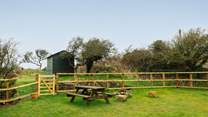 A fenced area, ideal for the dog, who is very welcome to stay at Pops Cottage. With so many beaches and walks nearby, he'll love it here!. 