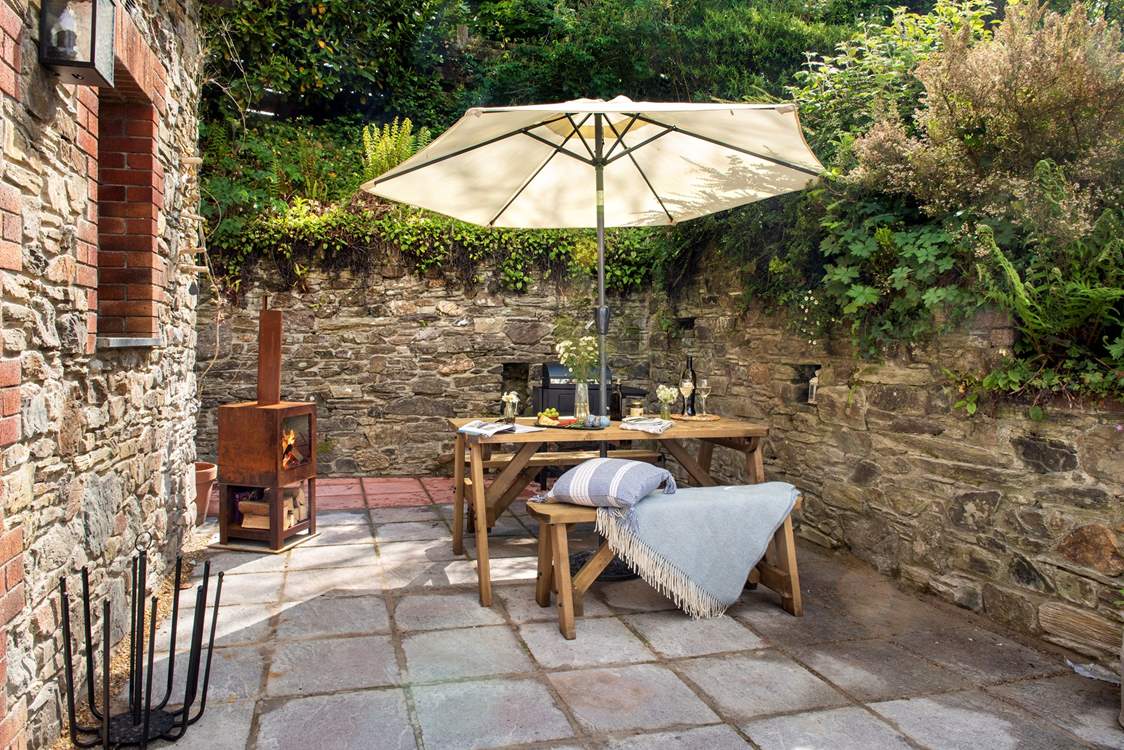 Your private terrace is very sheltered and the log-burner will keep you warm on chiller evenings