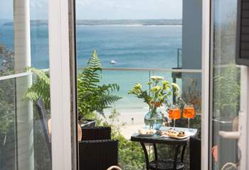 The balcony off bedroom 1 provides the perfect spot to take in the white sandy beach of Porthminster.