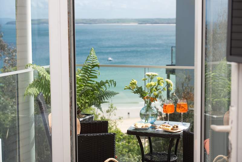 The balcony off bedroom 1 provides the perfect spot to take in the white sandy beach of Porthminster.