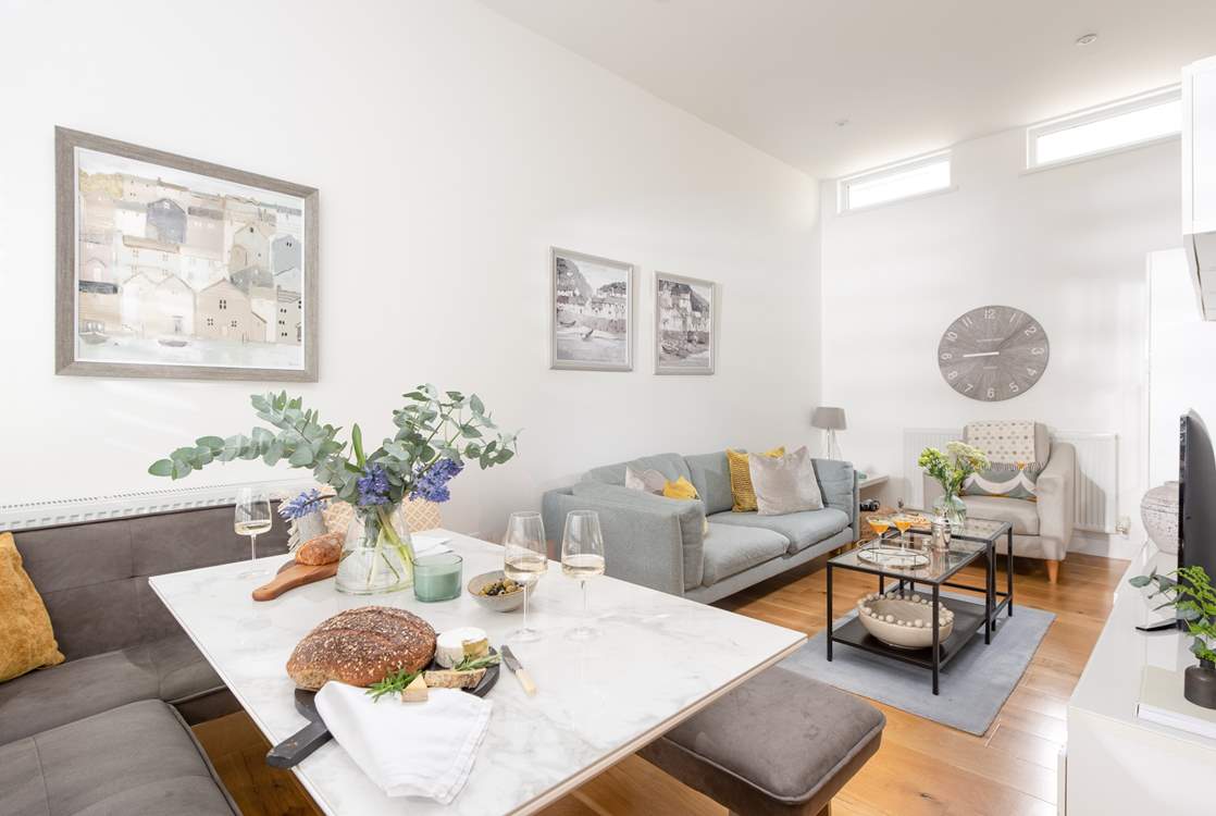 Cool shades invite you to relax in the sitting/dining-room.