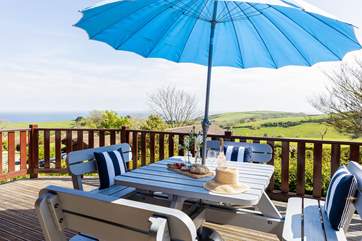 Enjoy gorgeous rural and sea views from the decked balcony.