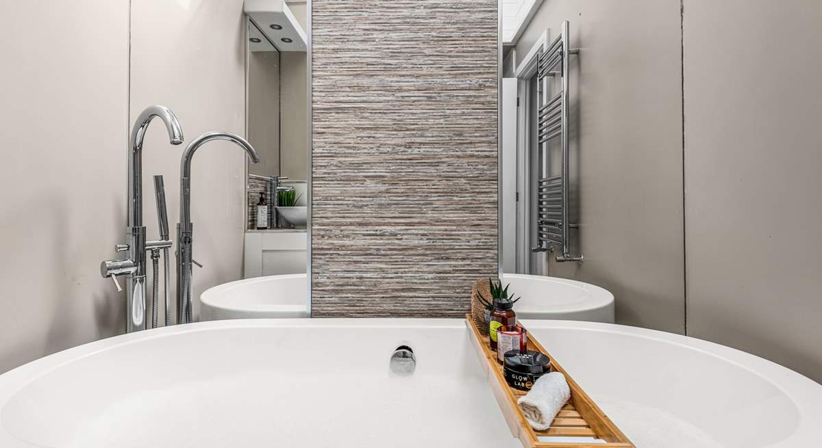 Relax in the gorgeous free-standing bathtub.