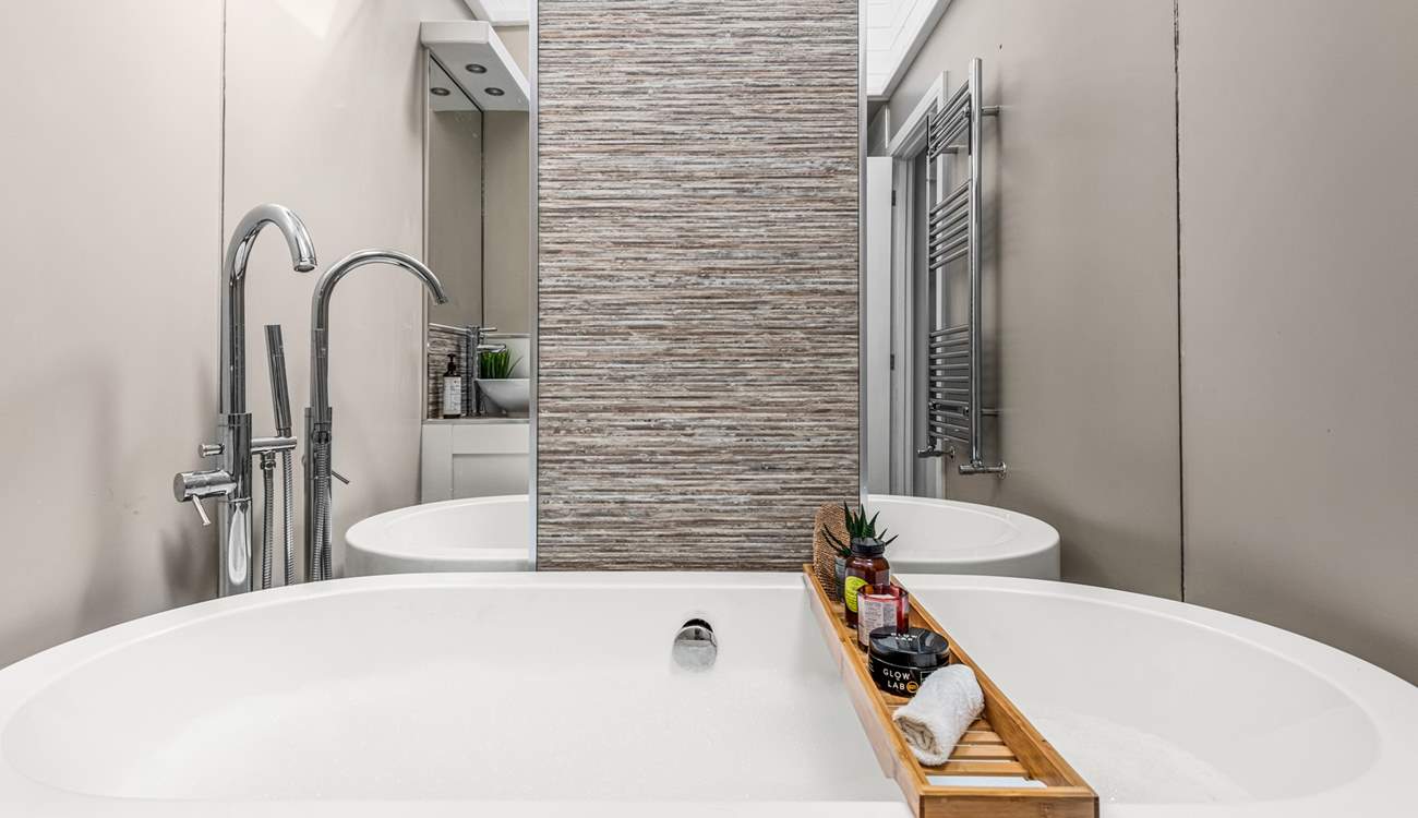 Relax in the gorgeous free-standing bathtub.