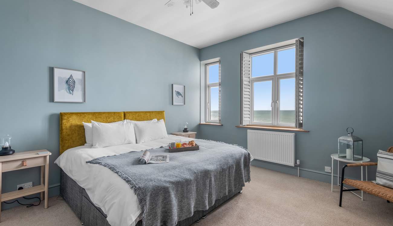 Bedroom 1 is stylish double room with a king-size bed (and a fabulous sea view!).