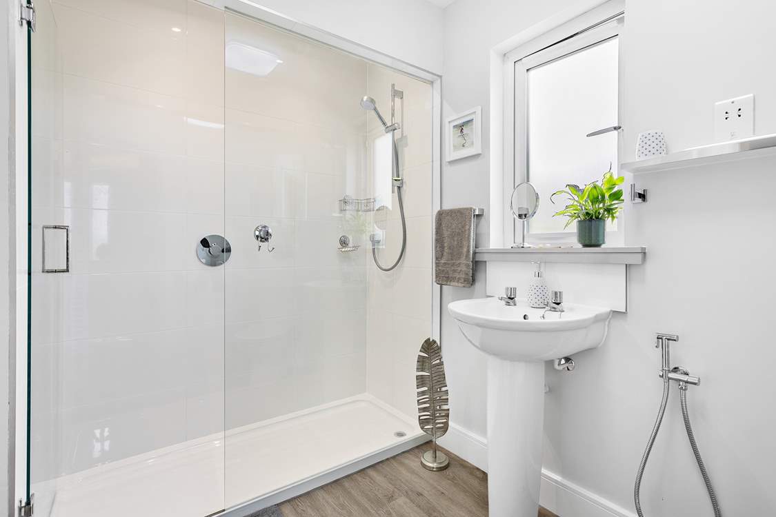 The shower-room is superbly finished.