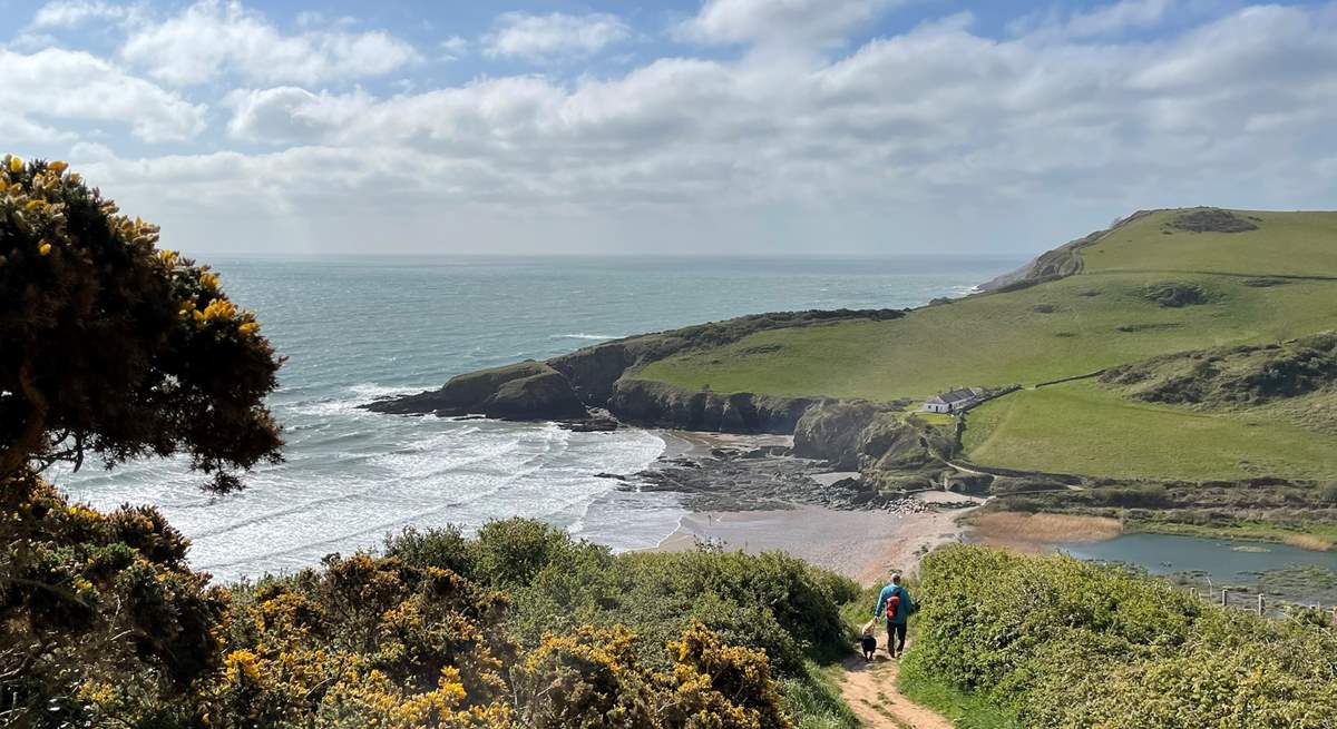 You can wander down to the magical beach of Mansands via the coastal path.