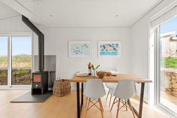 The warming wood-burner will keep the chill away on winter breaks.