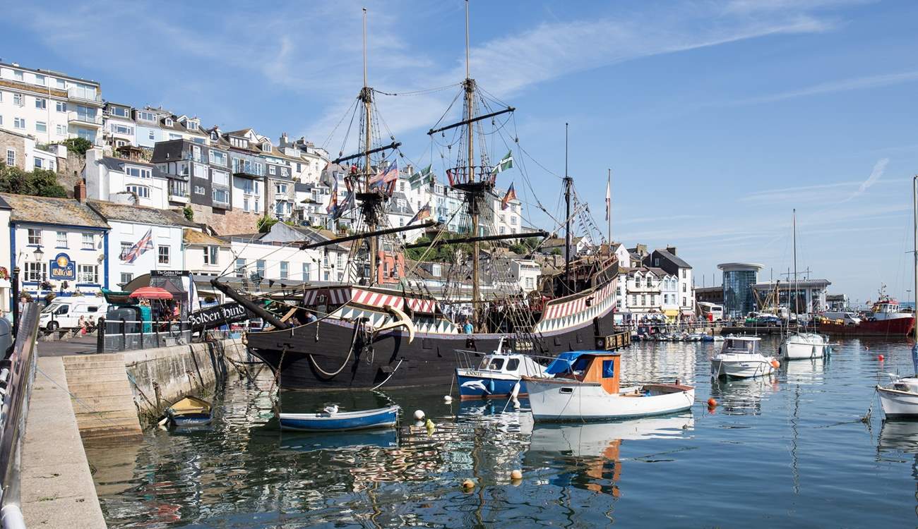 The famous Golden Hind sits proudly in Brixham harbour.