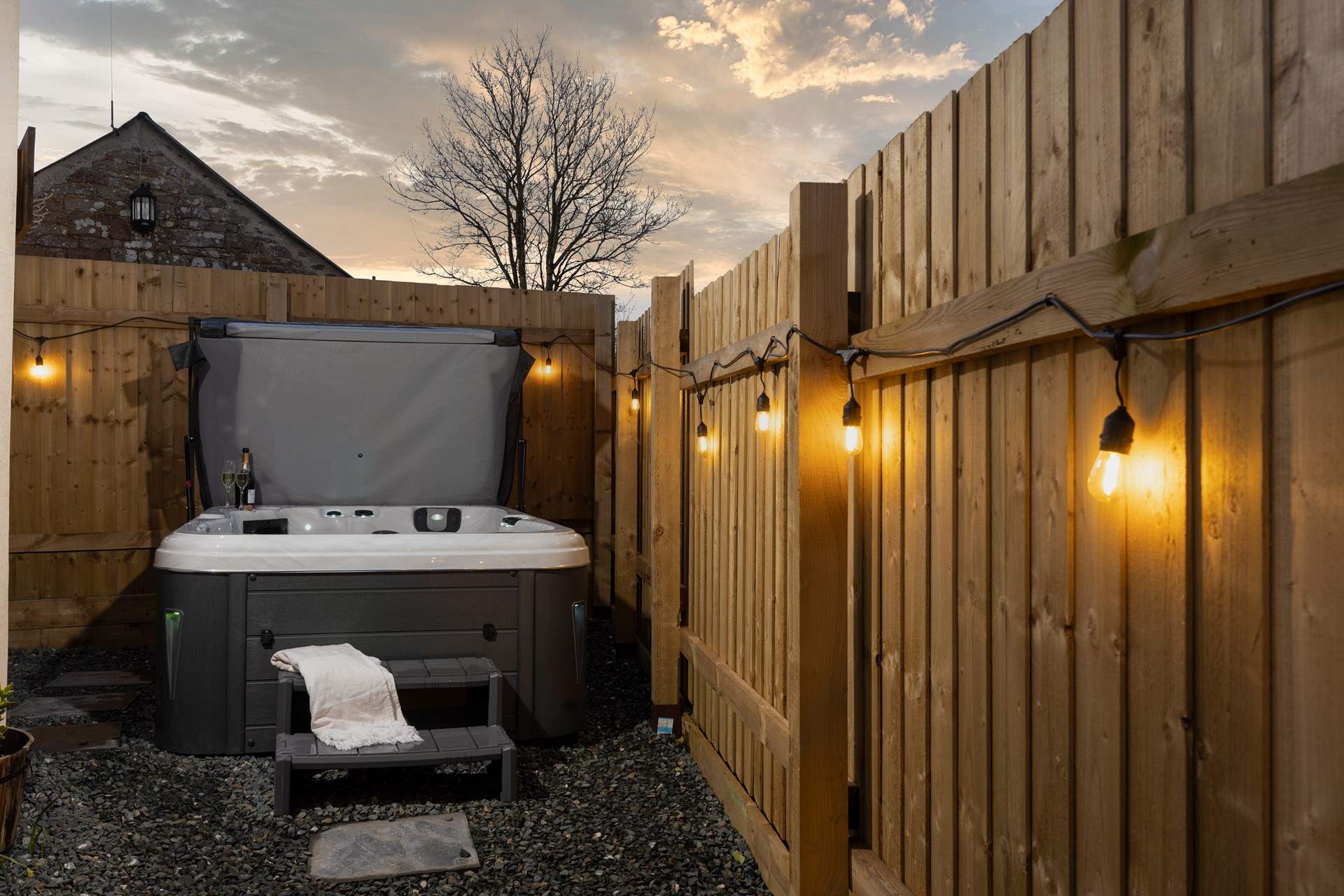 Enjoy the bubbles as dusk falls.