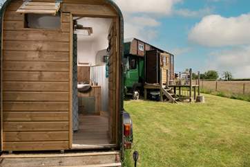 The shower-room is just foot steps away from the lorry.
