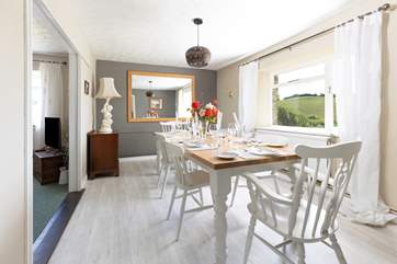 The dining-room has lovely rural views.